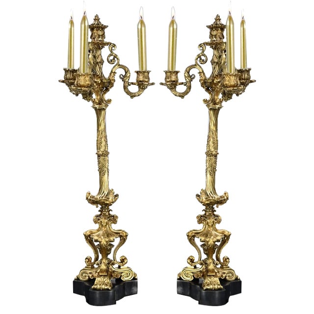 Restauration Gilded Bronze Candelabras, Early 19th Century, Set of 2 For Sale