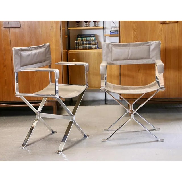 Set of Italian Chrome and Leather Director's Armchairs by Alessandro Albrizzi, 1970s For Sale - Image 12 of 12