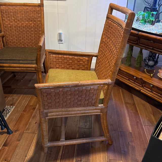 Mid-Century Modern 1960s Ficks Reed Bamboo and Leather Dining Chairs For Sale - Image 3 of 12