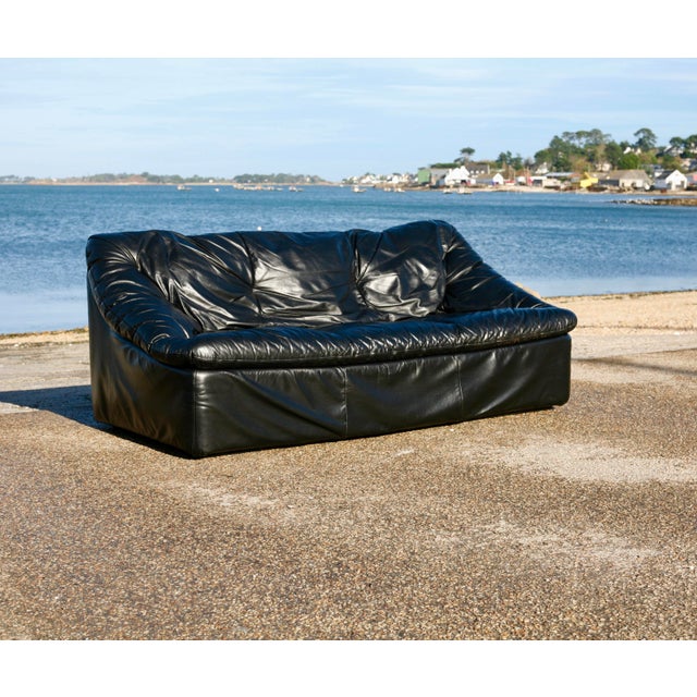 Black Leather Sofa by De Pas, D'Urbino and Lomazzi for Cinna, France, 1980s For Sale - Image 6 of 18
