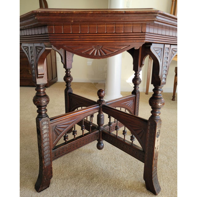 Brown 1880s Eastlake Octagonal Burlwood Gaming Table For Sale - Image 8 of 17