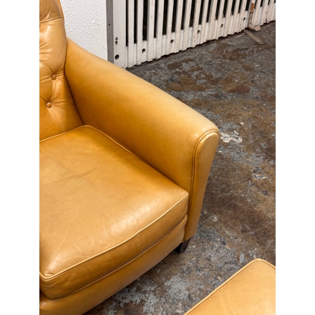 Crate & Barrel Rollins Camel Leather Button-Tufted Chair + Ottoman For Sale - Image 9 of 12