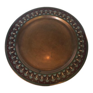 Vintage Hand-Painted Round Copper Tray For Sale