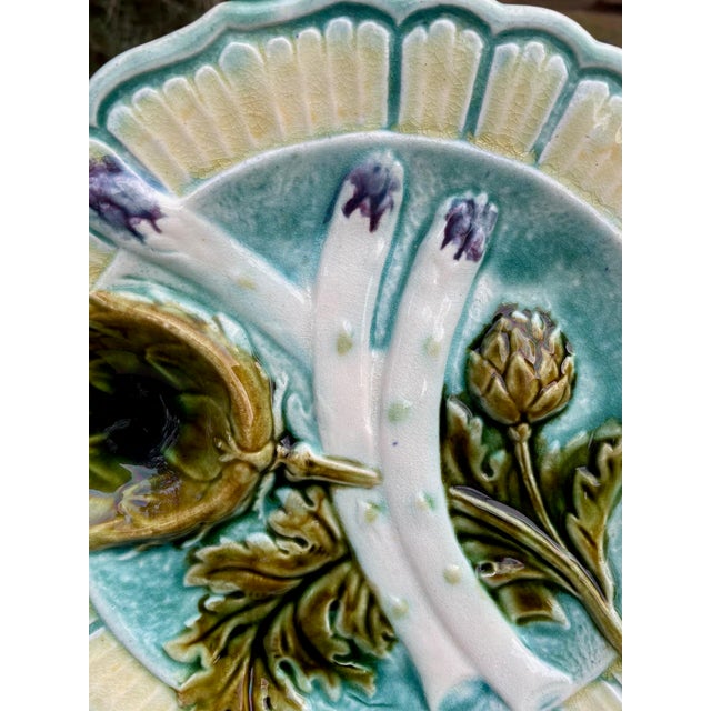 1890s Antique French Salins Majolica Asparagus Plate For Sale - Image 12 of 14