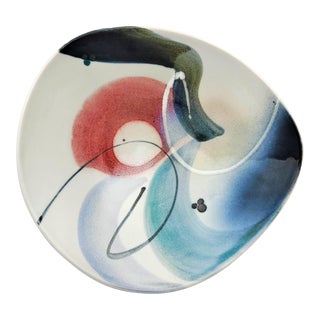 1960s Vintage Japanese Ikebana Style Abstract Expressionist Painting Ceramic Bowl - Signed by Artist on Bottom For Sale