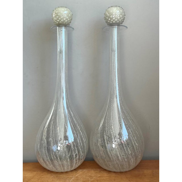 Mid 20th Century Vintage Monumental Murano Handblown Glass Bottles With Stoppers - Pair For Sale - Image 5 of 18