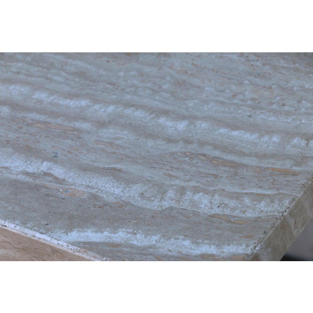 Stone 1970s Italian Postmodern Beige Travertine Stone Pedestal Console Table For Sale - Image 7 of 18