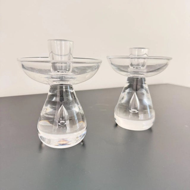Vintage Val St Lambert Crystal Candleholders MCM Teardrop Pair 4.5" ~ Belgium For Sale - Image 4 of 11