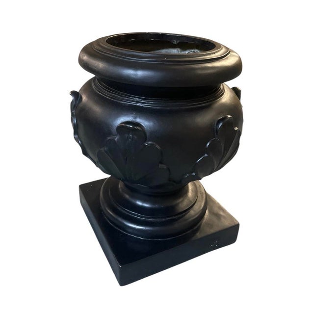 Hollywood Regency Vintage Hollywood Regency Style Black Resin Acanthus Leaf Cachepot Urn For Sale - Image 3 of 12