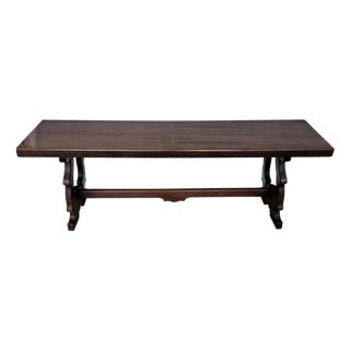 20th Century Italian Lyre Leg Trestle Wooden Bench, 1950s For Sale