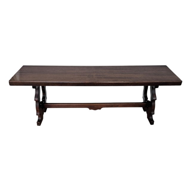 20th Century Italian Lyre Leg Trestle Wooden Bench, 1950s For Sale