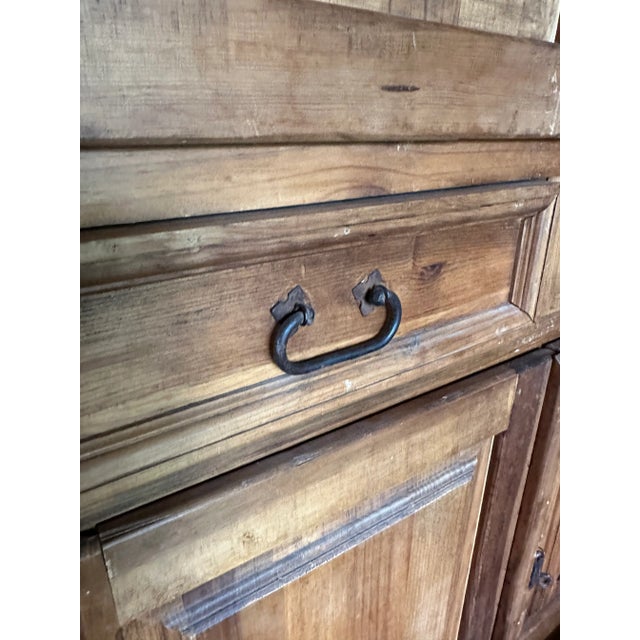 Wood Rustic Pine Armoire Hutch Cabinet For Sale - Image 7 of 11