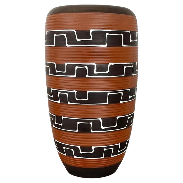 Zig Zag Fat Lava Ceramic Vases by Ilkra Ceramics, 1950s For Sale