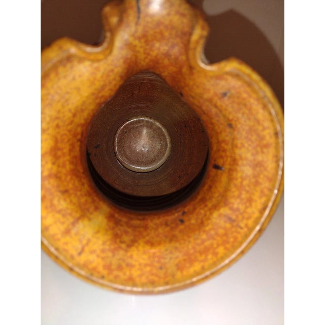 Ceramic Studio Pottery Pitcher With Incised Leaf Decoration and a Speckled Glaze For Sale - Image 7 of 10