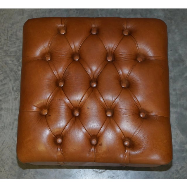 Square Tan or Brown Leather Tufted Chesterfield Footstool For Sale - Image 3 of 9