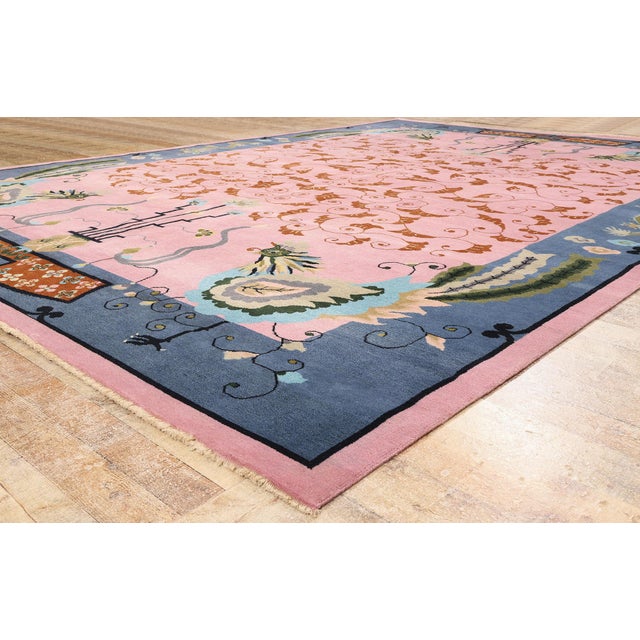 Pink Modern Chinese Art Deco Indian Rug, 10'00 X 14'00 For Sale - Image 8 of 10