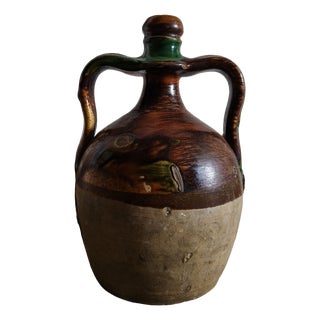 Enamelled Terracotta Jug with Double Handle For Sale