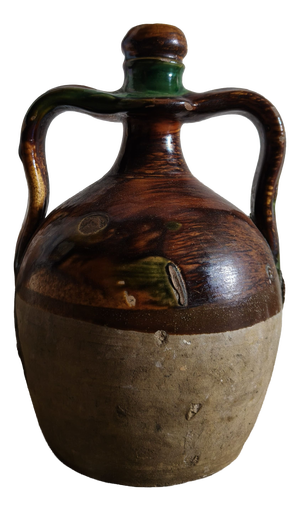 Enamelled Terracotta Jug with Double Handle