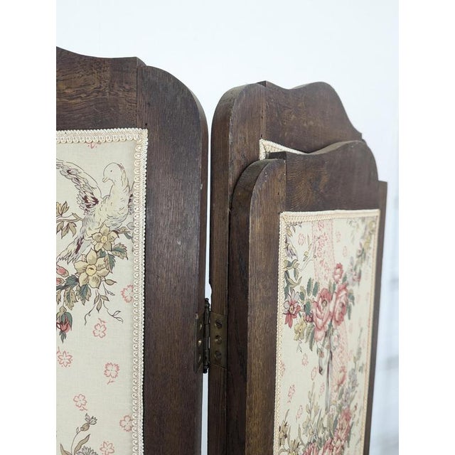 Four-Panel Oak Screen Upholstered with Floral Tapestry, 1930s For Sale - Image 4 of 7