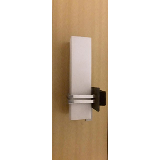 Vintage Square Sconce with Teak Veneered Mounting, Chromed Steel Tube & Glass Shade, 1960s For Sale - Image 4 of 6