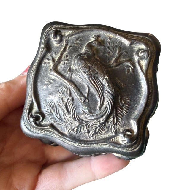 Antique Art Nouveau Bronze Jewelry Casket With Bird & Floral Relief For Sale In New York - Image 6 of 9