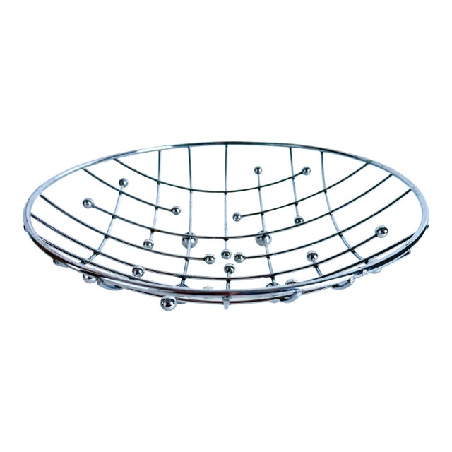 Mid Century Modern Grid Eames Dots Sputnik Retro Metal Fruit Bowl MCM Vintage For Sale