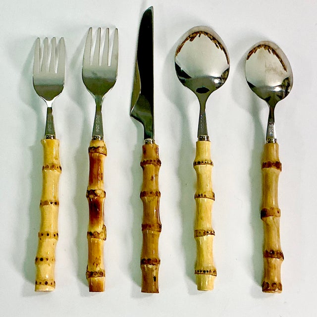 Late 20th Century Chinoiserie Coastal Bamboo 18/8 Stainless Flatware Service for 10 - 50 Pieces For Sale - Image 10 of 13