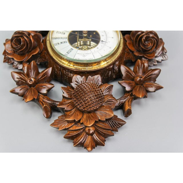 Black Forest Style Carved Walnut Barometer, Germany, 1920s For Sale - Image 3 of 18