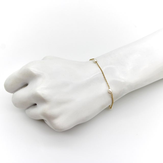 Vintage 14k Gold and Cultured Pearl Bracelet For Sale - Image 4 of 6