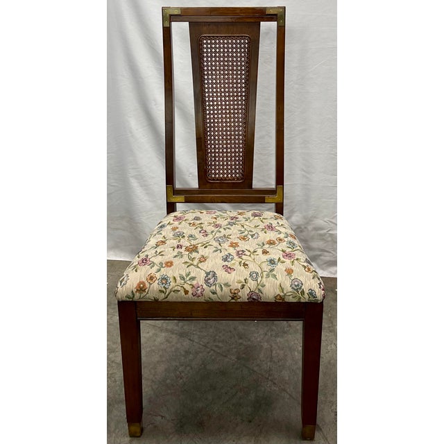 Vintage Mid Century Drexel Campaign Style Cane Back Dining Chairs Set