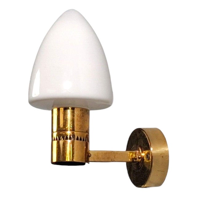 Hans-Agne Jakobsson, Wall Sconce, Brass, Opaline Glass, Sweden, 1960s For Sale