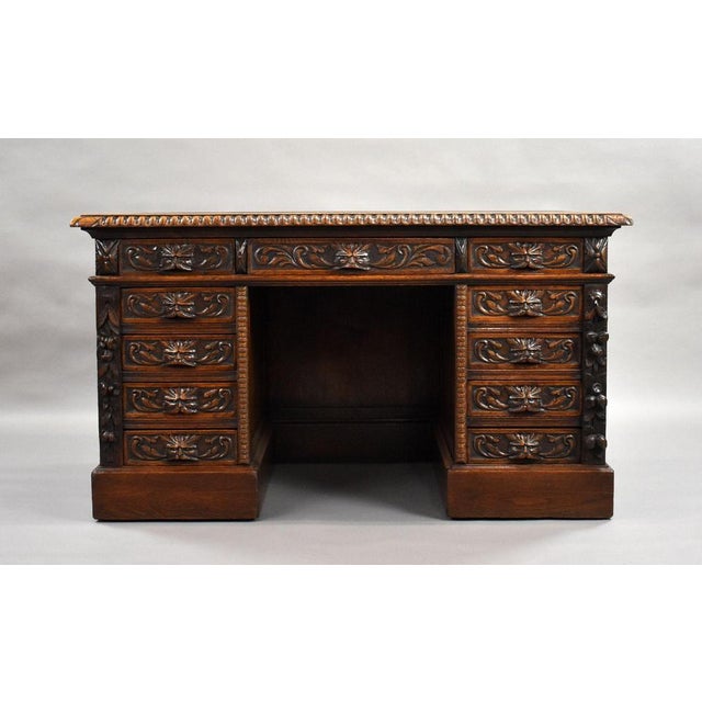 Victorian Carved Oak Desk, 1880 For Sale - Image 3 of 14