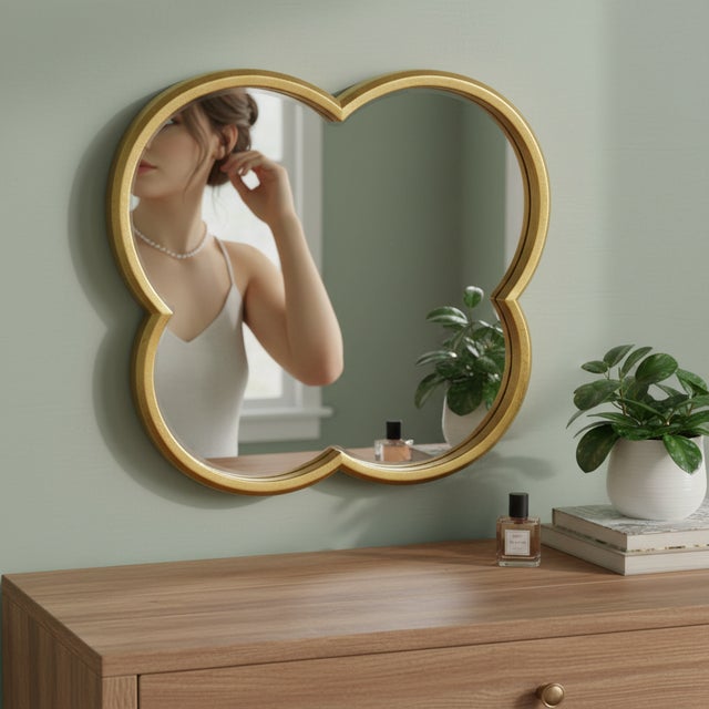 Four Leaf Clover Shaped Gilt Iron Mirror For Sale - Image 4 of 6