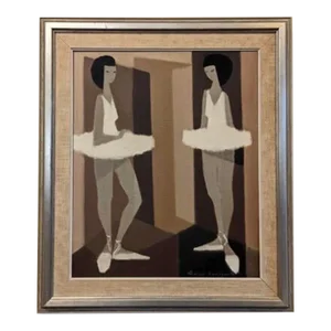 Mid-Century Modern Swedish "Modernist Ballerinas" Vintage Figurative Oil Painting by Fabian Lundqvist, Framed