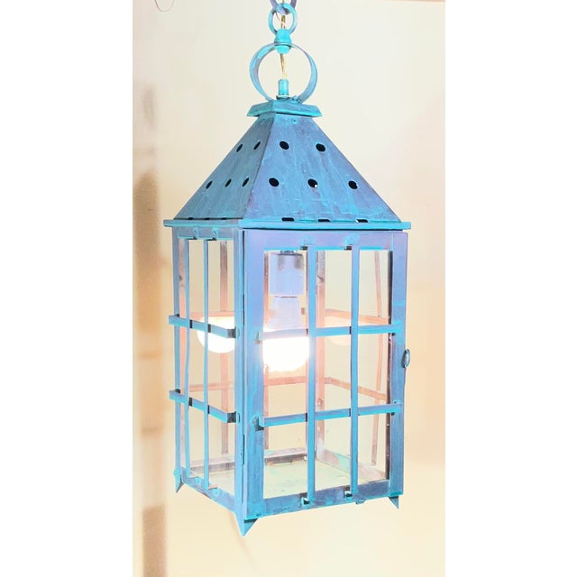 Vintage Solid Copper Hanging Lantern – Patina /Colonial/Rustic/Industrial For Sale In Miami - Image 6 of 16