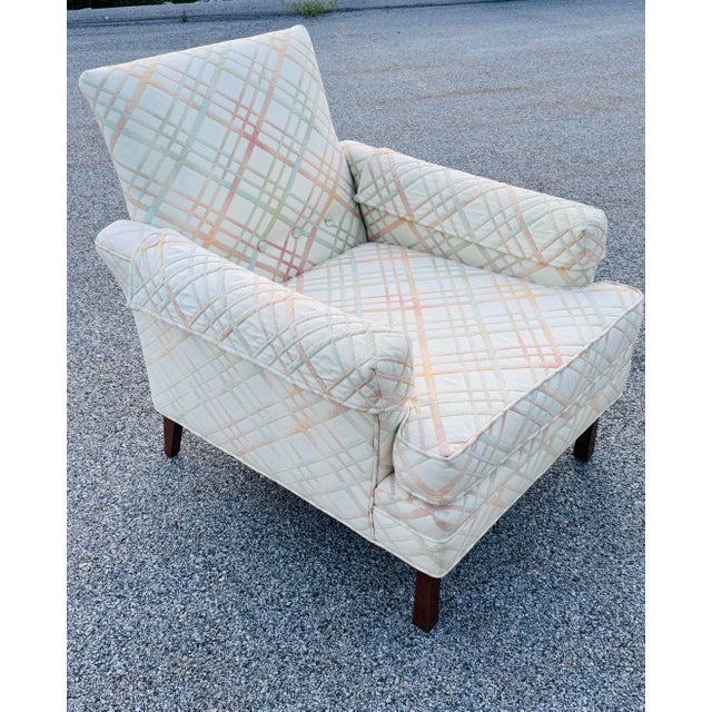 Vintage 1960s Fabric Lounge Chair With Solid Walnut Wood Base For Sale - Image 4 of 9
