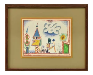 1960s Vintage C. Michel Original Signed Crayon on Paper Drawing