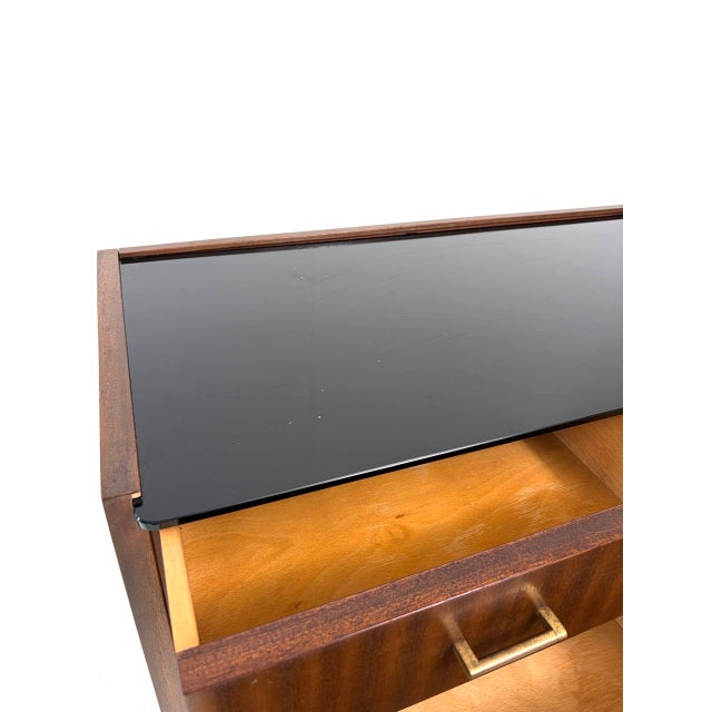 Vintage Two-Tone Wood Sideboard with Black Glass Top, 1960s For Sale - Image 16 of 18