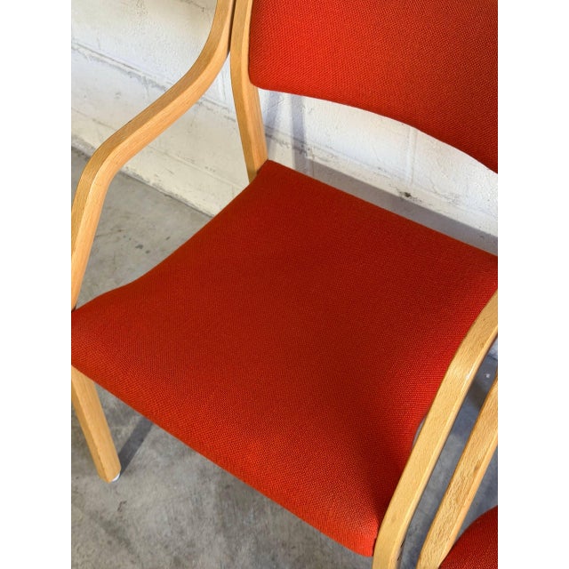 Red Red Fabric Bentwood Armchairs Pair Scandinavian Mid-Century Modern 1970s For Sale - Image 8 of 12