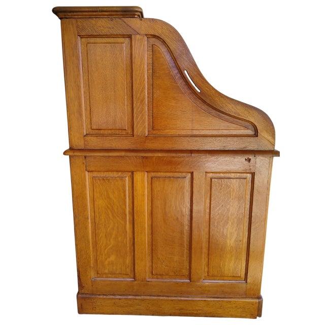 1890's Edwardian Oak Roll Top Desk For Sale - Image 9 of 18