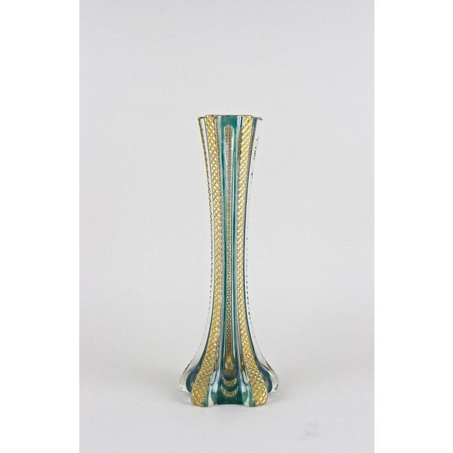 Glass 20th Century Murano Glass Vase with Green and Gilt Accents, Italy, 1930s For Sale - Image 7 of 18