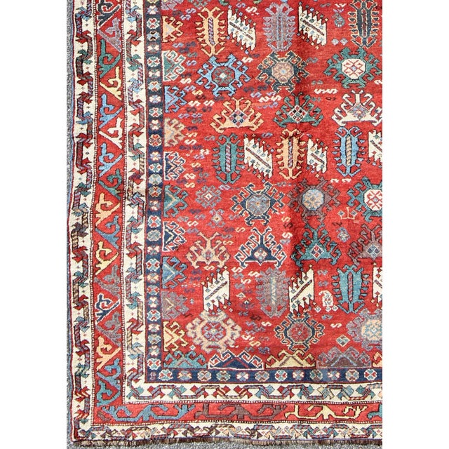 Tribal Antique Qashqai Persian Rug With All-Over Sub-Geometric Design and Tiered Border 5'2"x10'8" For Sale - Image 3 of 8