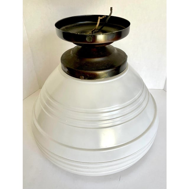 Mid-Century Modern 1950's Art Deco Frosted Semi-Flush Pendant Light For Sale - Image 3 of 11
