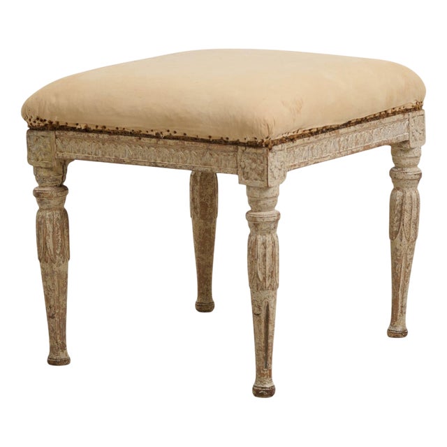 Antique Swedish Gustavian Decorated Stool For Sale
