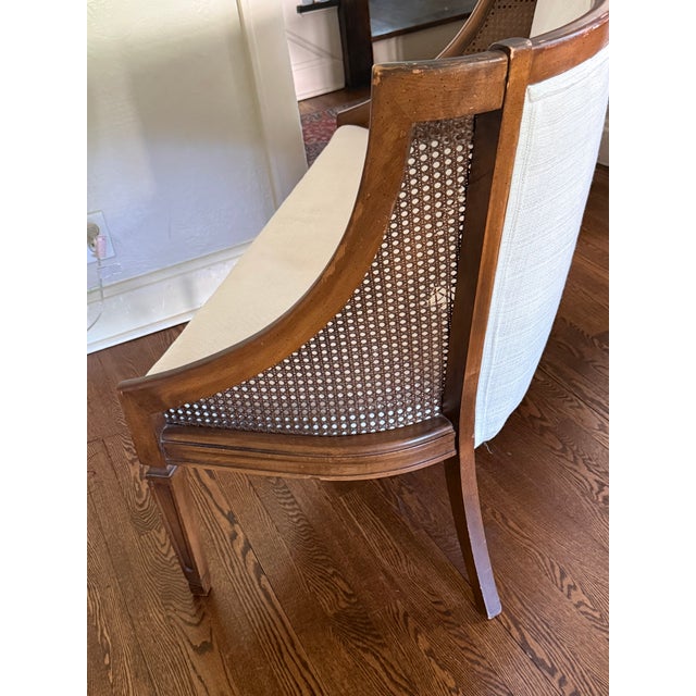 Vintage Cane-Back Upholstered Settee / Loveseat For Sale - Image 4 of 9