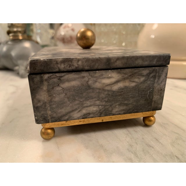 Mid Century Gray Marble Box Gold Mounts For Sale - Image 4 of 12