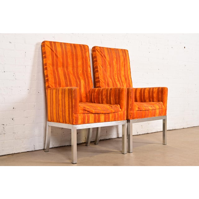 Pace Collection Leon Rosen for Pace Collection Mid-Century Modern Chrome Armchairs or Dining Chairs, Pair For Sale - Image 4 of 13