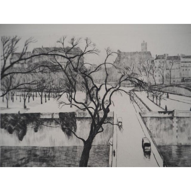 Eugène Corneau, Paris, The Little Bridge, Original Signed Etching, 1946 For Sale - Image 4 of 6