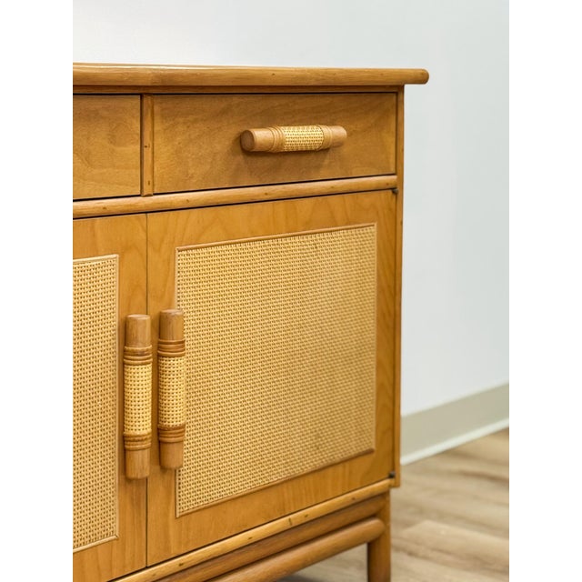 Beige Vintage Coastal Wicker Rattan Blonde Buffet Natural Wood Two Drawer Cabinet For Sale - Image 8 of 18