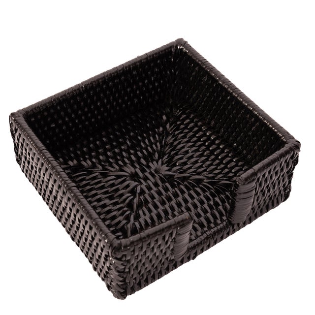 Artifacts Rattan Cocktail Napkin Holder with Cutout, Tudor Black For Sale - Image 4 of 6